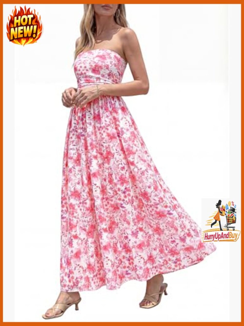 Strapless Maxi Dress Floral Boho Elegant Wedding Guest Beach Vacation - Picture 6 of 7